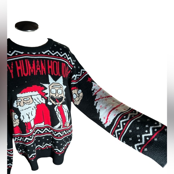 Rick and Morty Black and White Knit Sweater unisex L - Picture 2 of 6